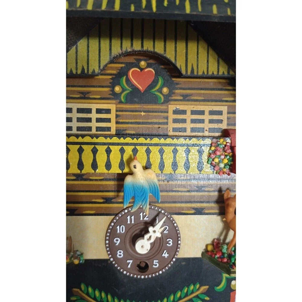 VINTAGE GERMANY MINI GERMAN BLACK FOREST CHALET  CLOCK  Broken/Missing Pieces